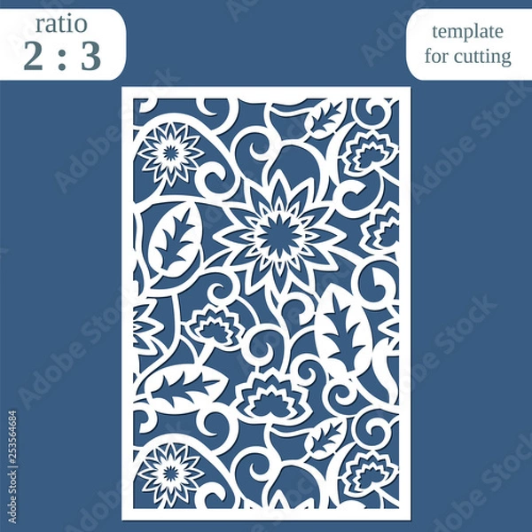 Obraz Laser cut wedding card template, paper openwork greeting card, template for cutting, floral pattern, lasercut metal panel,  vector illustration