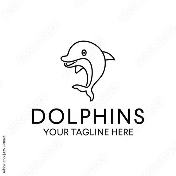 Fototapeta logo, dolphin, water, ocean, fish, sea, icon, animal, nature, vector, design, illustration, blue, wildlife, wave, symbol, element, marine, isolated, art, graphic, abstract, background, summer, white, 