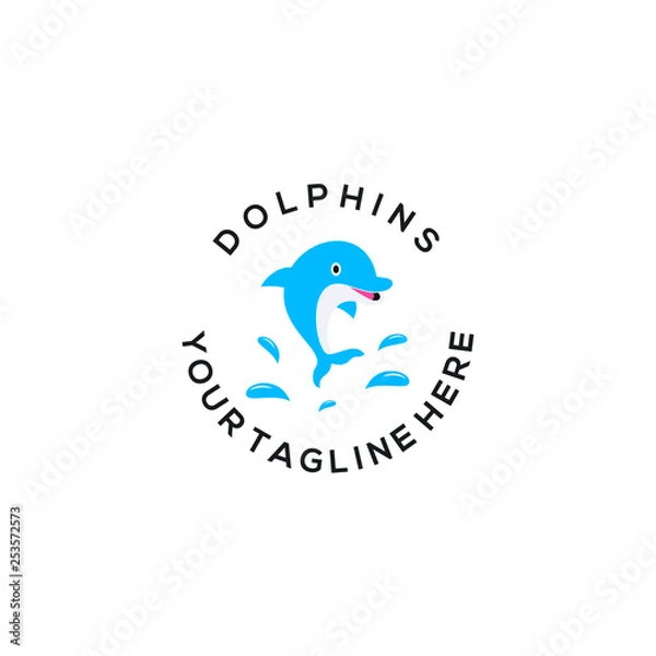 Fototapeta logo, dolphin, water, ocean, fish, sea, icon, animal, nature, vector, design, illustration, blue, wildlife, wave, symbol, element, marine, isolated, art, graphic, abstract, background, summer, white, 