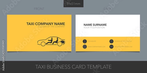 Fototapeta Taxi, cab vector business card with logo, icon and contact details.