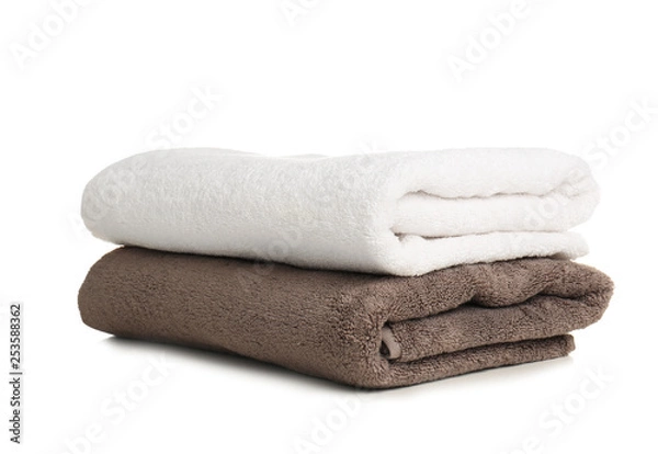 Obraz Folded soft terry towels on white background