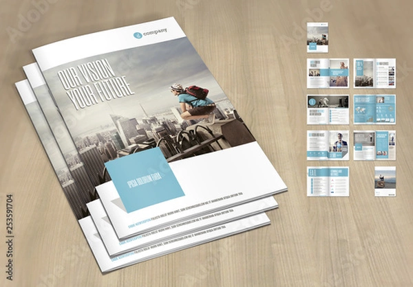 Fototapeta Business Brochure Layout with Pale Blue and Gray Accents