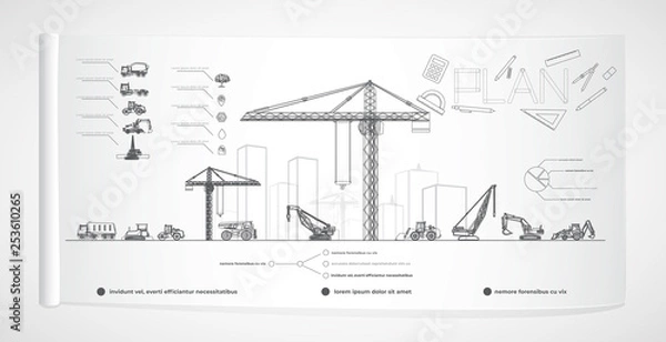Obraz Vector construction equipment and city infographics.