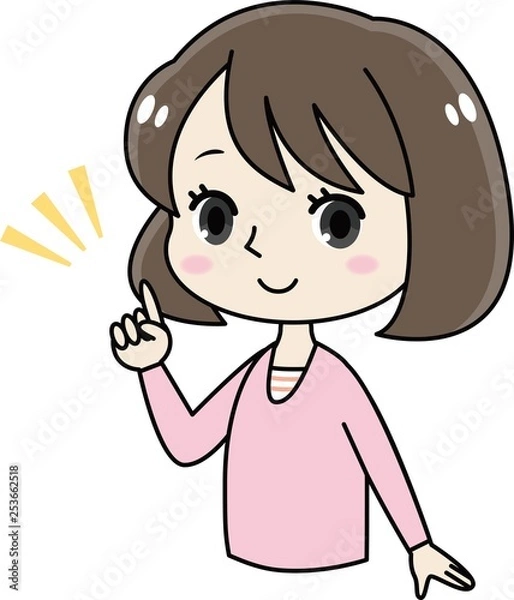 Fototapeta 指差しする若いかわいい女性/女の子