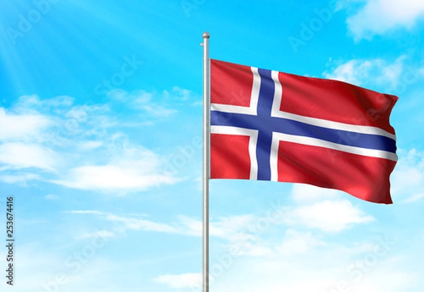 Fototapeta Norway flag waving sky background 3D illustration
