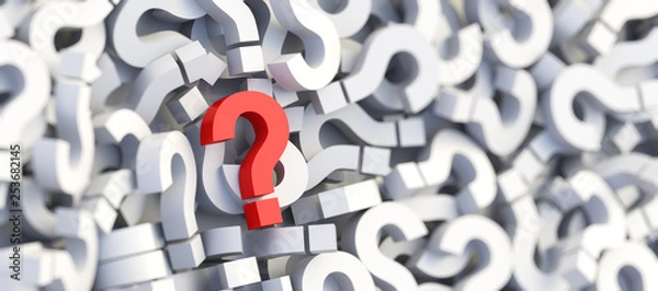 Fototapeta Red question mark on a background of white signs. 3D Rendering