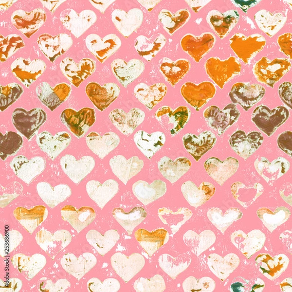 Fototapeta Seamless pink hand painted valentines day heart pattern.