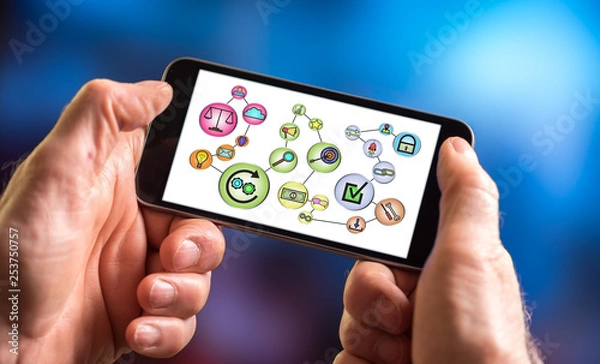 Fototapeta Business connection concept on a smartphone