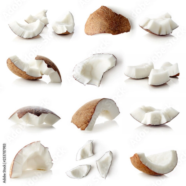 Obraz Set of coconut pieces isolated on white