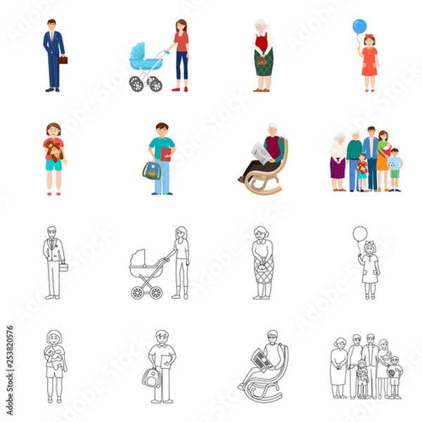 Fototapeta Isolated object of character and avatar  icon. Collection of character and portrait stock vector illustration.
