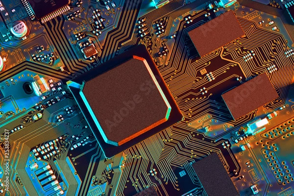 Fototapeta Electronic circuit board close up.