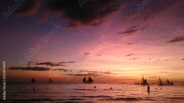 Fototapeta sunset and ship