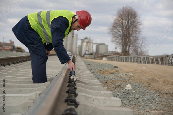 Obraz Senior worker working on the railroad