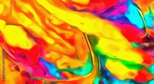 Fototapeta Chaotic lines on soft background in cartoon style. Abstract art in very bright juicy colors. Surreal painting texture. Psychedelic modern art. Warm saturated backdrop. Funny style crazy artwork.