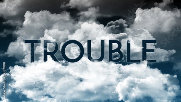 Fototapeta Word TROUBLE in colorful clouds, communication concept 