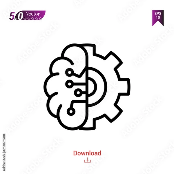 Fototapeta artificial-intel icon isolated on white background. Line pictogram. Graphic design, mobile application, artificial intelligence icons, user interface. Editable stroke. EPS10 format vector illustration