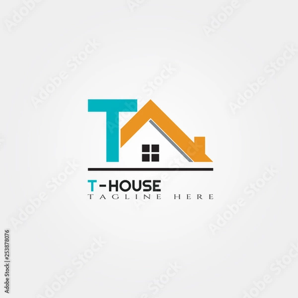 Fototapeta House icon template with T letter, home creative vector logo design, architecture,building and construction, illustration element