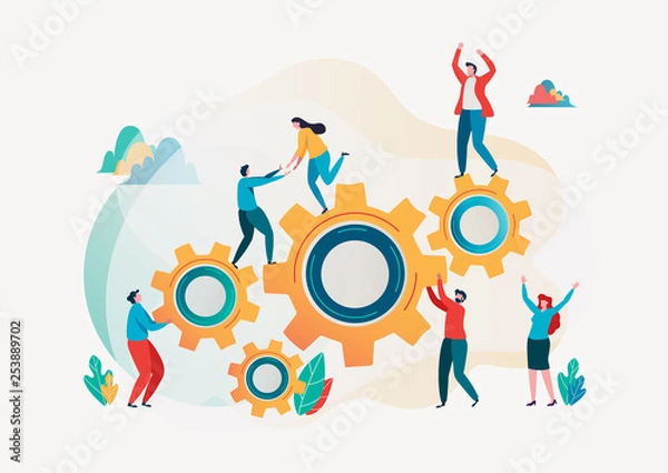 Fototapeta Team building and business peoples success together teamwork concept 