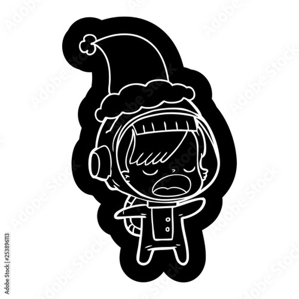 Obraz cartoon icon of a talking astronaut woman wearing santa hat