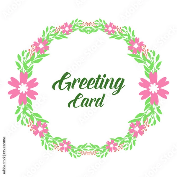 Fototapeta Vector illustration pink flower frame with green leaves for write greeting card
