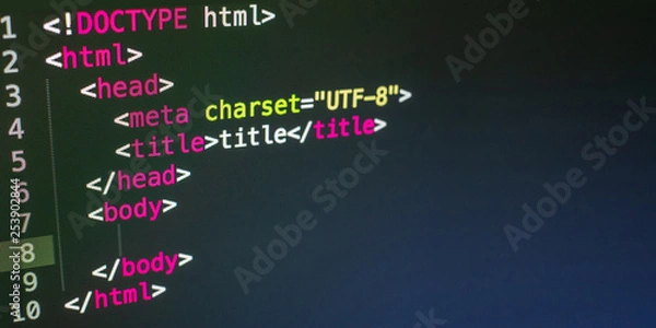 Fototapeta HTML code close up