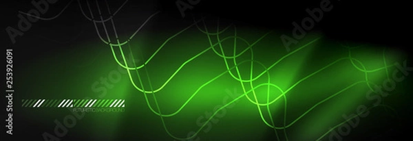Fototapeta Dark neon light glowing template, abstract vector background lines