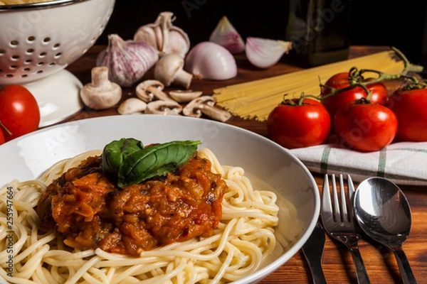 Obraz Bodegon de comida italiana, espagueti