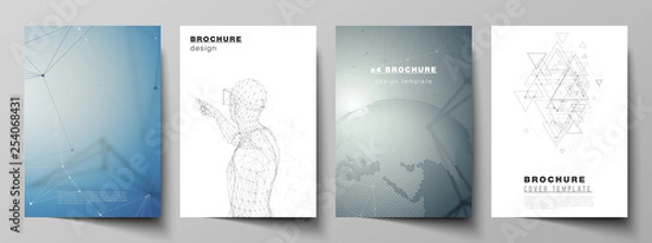 Fototapeta Vector layout of A4 format modern cover mockups design templates for brochure, magazine, flyer, booklet, annual report. Technology, science, future concept abstract futuristic backgrounds.