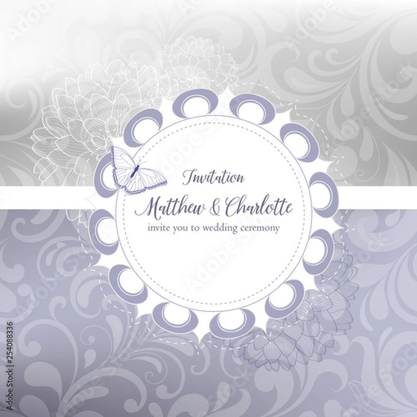 Fototapeta Cute floral frame abstract pattern with butterfly. Vector element for design of congratulations, wedding ceremony, invitations to  celebration.