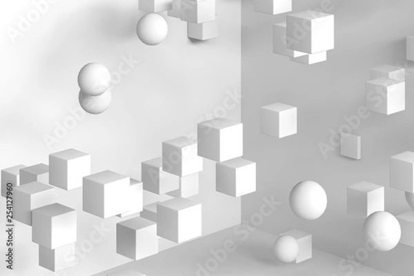 Fototapeta white balls and cubes, 3d rendering