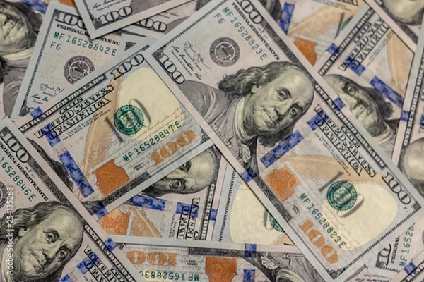 Obraz Pile of new design US dollar bills as background. Top view point