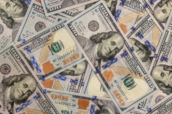 Obraz Pile of new design US dollar bills as background. Top view point