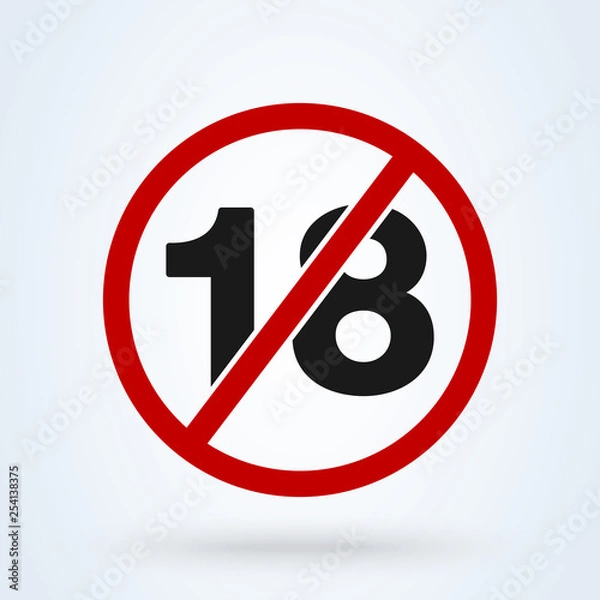 Fototapeta 18 plus icon in trendy flat style isolated on background. 18 puls vector red