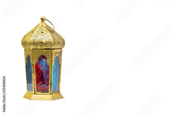 Obraz Ramadan lantern or Arabic decoration lamp isolated on white background. Selective focus