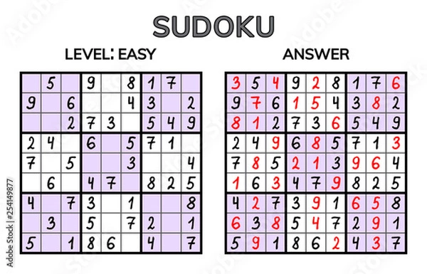 Fototapeta Sudoku. Kids and adult mathematical mosaic. Magic square. Logic puzzle game. Digital rebus.