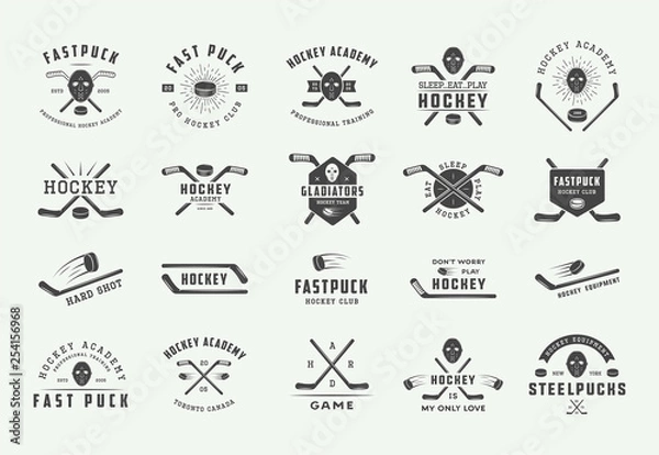 Obraz Zestaw vintage hokejowe herby, logo, odznaki, etykiety i elementy projektu. Grafika. Ilustracji wektorowych.