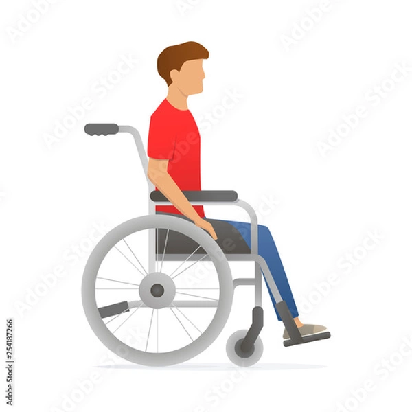 Obraz Disabled man sitting in wheelchair. Unable character. Vector
