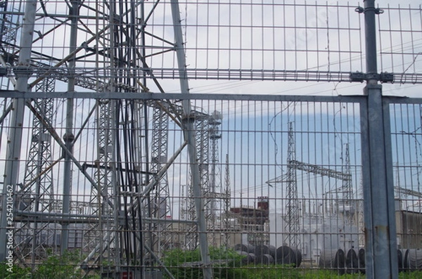 Obraz 日本　電線　門真市　鉄塔