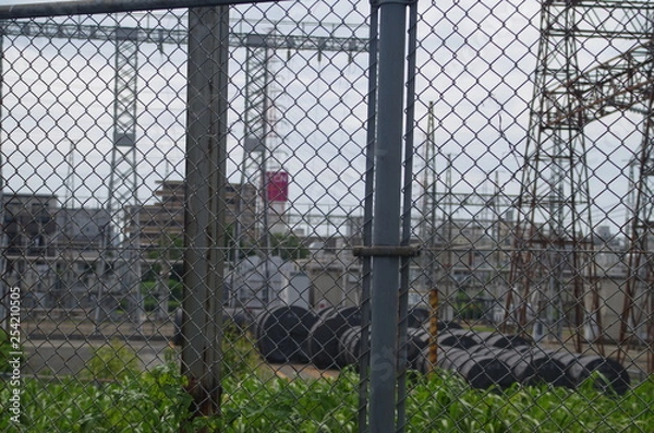 Obraz 日本　電線　門真市　鉄塔