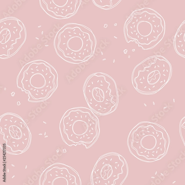 Fototapeta Soft, pastel pink background with donuts. Vector seamless pattern with donuts. Cute sweet food baby background. Colorful design for textile, wallpaper, fabric, decor.