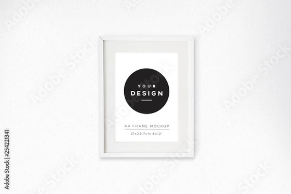 Obraz A4 white portrait frame on white wall