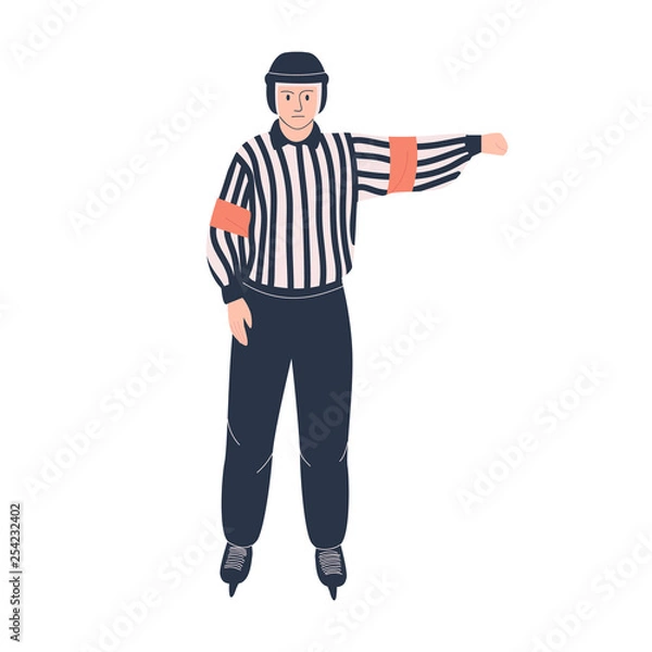 Obraz Ice hockey referee. Isolated flat vector illustration with man in hockey uniform for your design