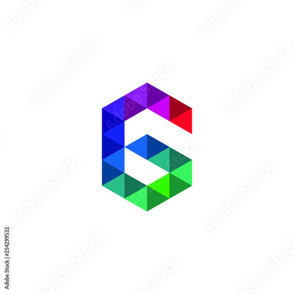 Fototapeta Number 6 Six Numerical Alphabet Font Colorful Polygon Logo Vector