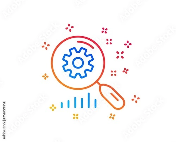 Obraz Search statistics line icon. Find analysis sign. Gradient design elements. Linear search statistics icon. Random shapes. Vector