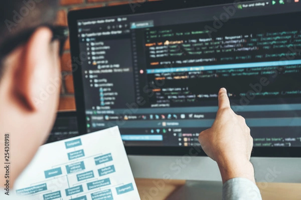 Obraz Developing programmer Development Website design and coding technologies working at software company office