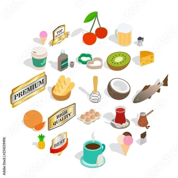 Fototapeta Liquor icons set. Isometric set of 25 liquor vector icons for web isolated on white background