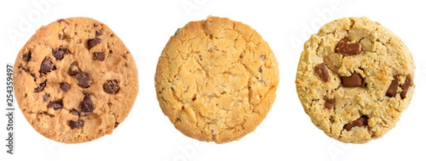 Obraz Different chocolate chip and oat cookies isolated on white background.