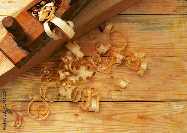 Obraz carpenter tools on wood table background