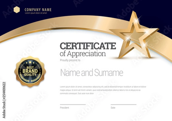 Fototapeta Certificate template. Diploma of modern design or gift certificate. Vector illustration.