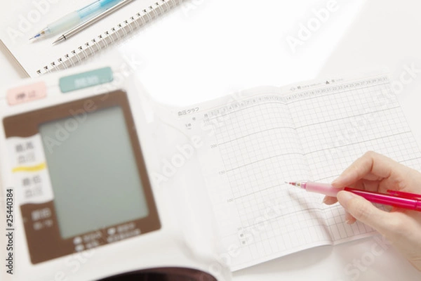 Obraz 血圧計　日本人女性の手